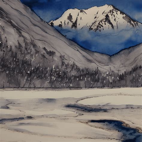 Snowy Mountain Landscape Painting · Creative Fabrica