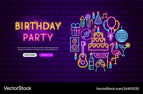 Birthday party neon banner design Royalty Free Vector Image