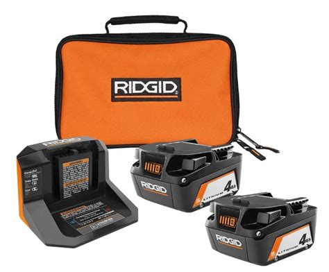 2-Pack Ridgid 4Ah 18V Batteries w/ Charger & Bag