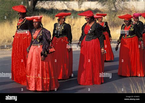 Herero women wearing traditional dress in procession for the Ma Stock ...