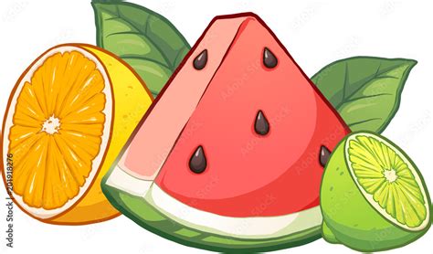 Cartoon tropical fruits. Vector clip art illustration with simple ...