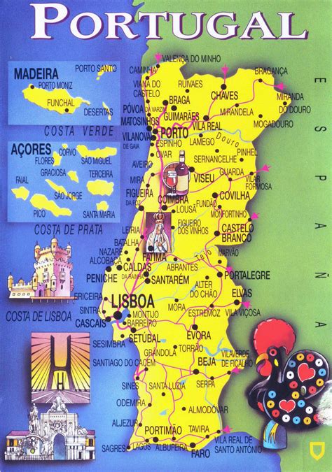 Large tourist map of Portugal. Portugal large tourist map | Vidiani.com ...