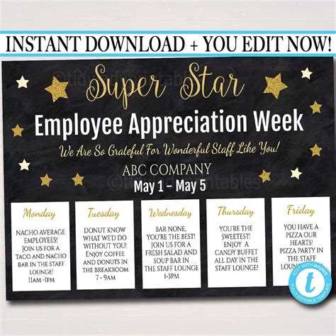 EDITABLE Staff Appreciation Week Itinerary Poster, Digital File ...