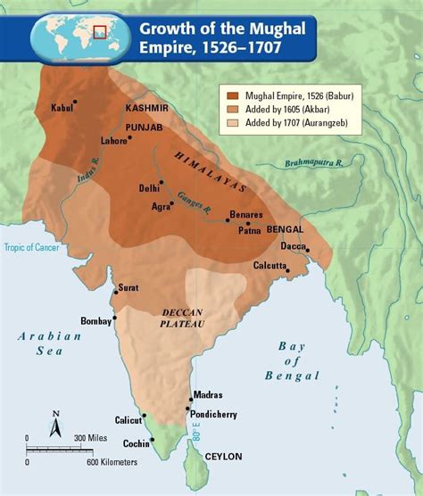 Map showing the expansion of the Mughal empire (self-designated as ...