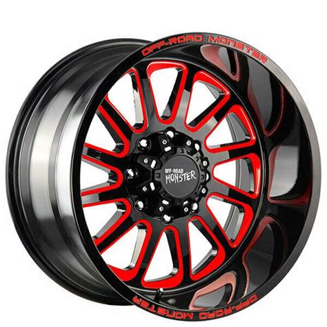 4ea 17" Off Road Monster Wheels M17 Gloss Black with Candy Red Milled ...