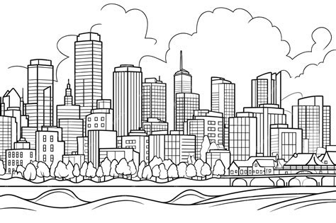 Premium Vector | Thin line style city panorama outline cityscape wide ...