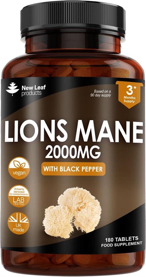 Lions Mane Mushroom 2000mg - 180 High Strength Vegan Tablets - Lion's ...