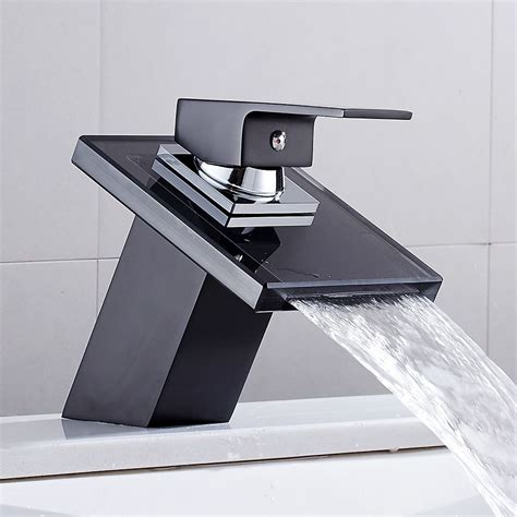 2021 Bathroom Waterfall Led Faucet Glass Waterfall Brass Basin Faucet ...