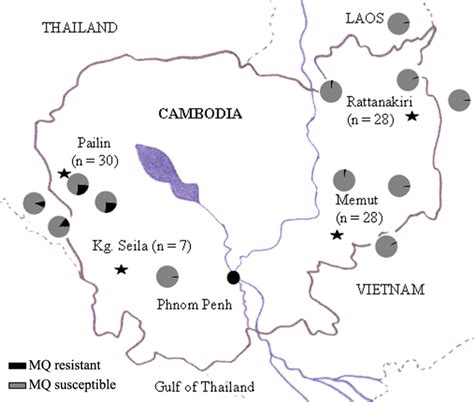 A map of Cambodia showing the location of the 4 sites (Pailin, Kampong ...