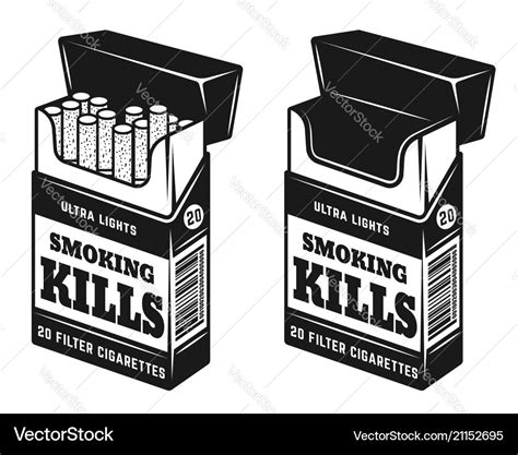 Cigarettes open pack with warning inscription Vector Image