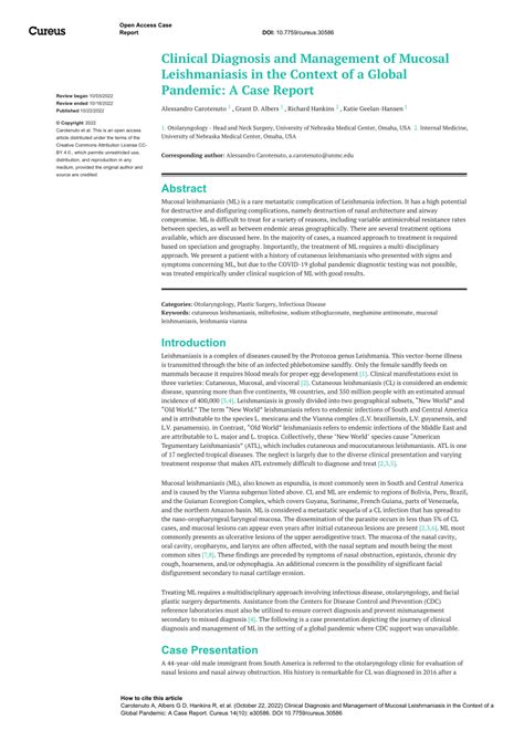 (PDF) Clinical Diagnosis and Management of Mucosal Leishmaniasis in the ...