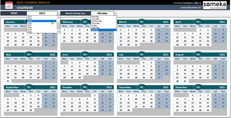 Free Excel Annual Calendar Template - Printable Form, Templates and Letter