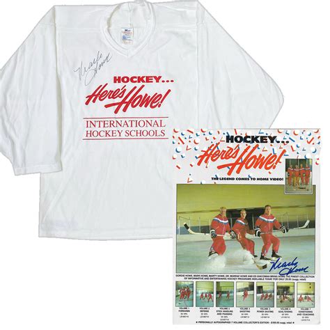 Mark Howe Autographed Here's Howe Hockey School Jersey & Ad - NHL Auctions