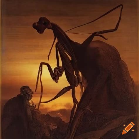 Illustration of a cattle mantis by gustave doré on Craiyon