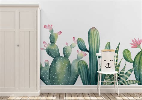 Cactus wallaper nursery boho wallpaper-kids room wallpaper | Etsy