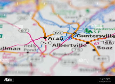 Arab Alabama USA shown on a road map or geography map Stock Photo - Alamy