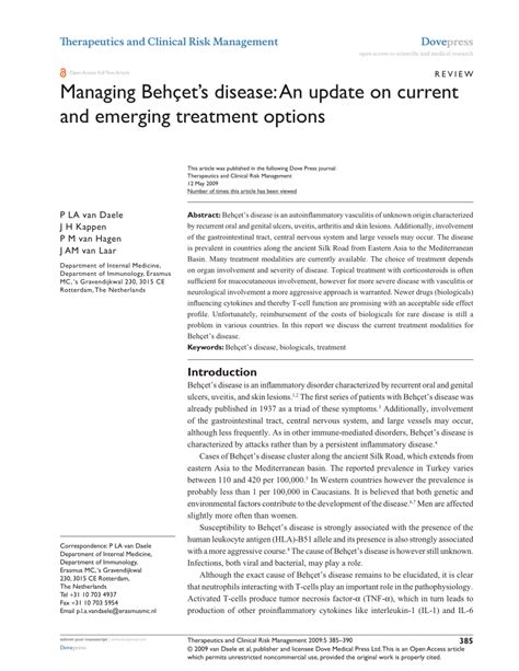 (PDF) Managing Behçet’s disease: An update on current and emerging ...