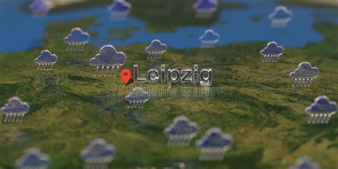 Leipzig City and Rainy Weather Icon on the Map, Weather Forecast ...