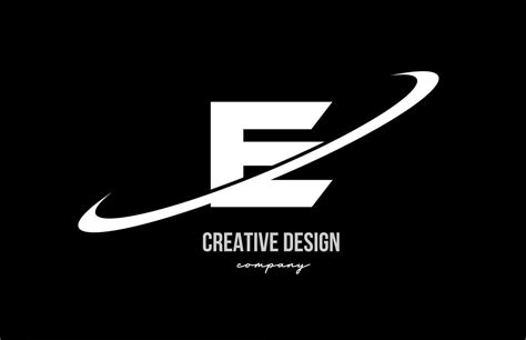 Black white E alphabet letter logo with big swoosh. Corporate creative ...