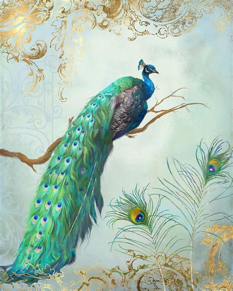 Peacock On Tree Branch Painting - Regal Peacock 1 On Tree Branch W ...