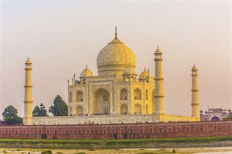 Taj Mahal from Yamuna River in Sunset Stock Photo - Image of building ...