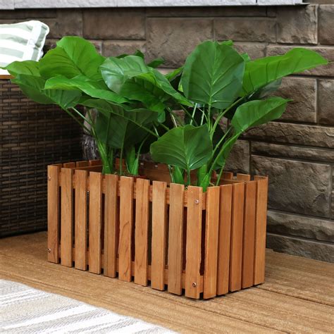 Sunnydaze Meranti Wood Picket Style Planter Box - Outdoor Wooden ...