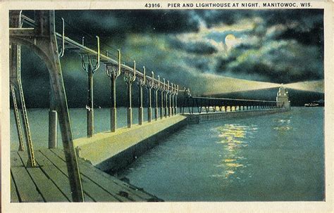 Pier And Lighthouse At Night, Manitowoc, Wis. : Free Download, Borrow ...