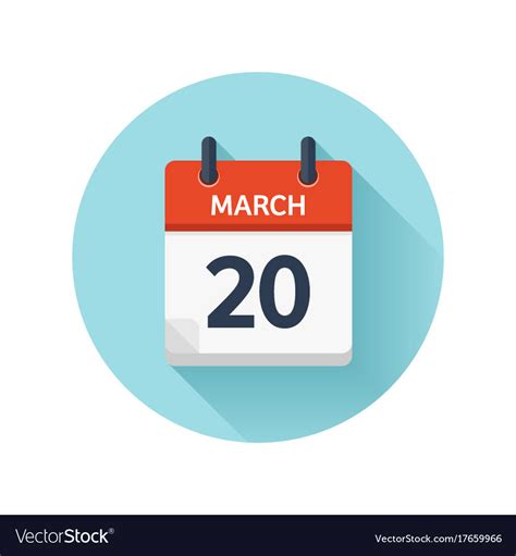 March 20 flat daily calendar icon date Royalty Free Vector