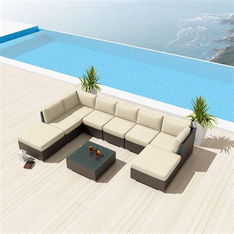 Outdoor Patio U Shape Sectional Synthetic Rattan Wicker Sofa 9 Pc ...