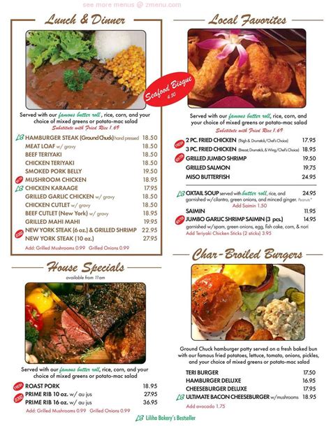 Menu at Liliha Bakery, Honolulu, 580 N Nimitz Hwy