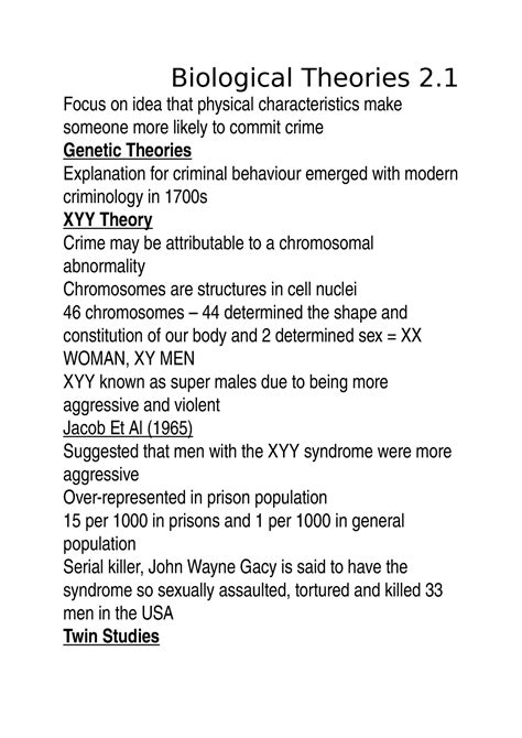 Criminology unit 2 biological physiological individualistic and ...