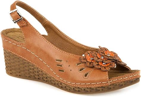 Pavers Wedge Heel Slingback Sandal with Flowers 304 579 - Tan Size 9 ...