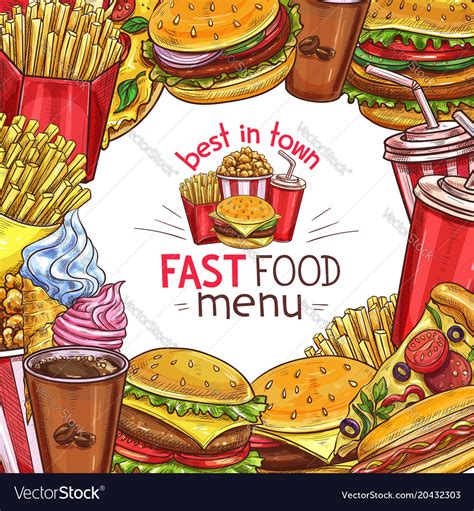 Fast food sketch menu poster design Royalty Free Vector