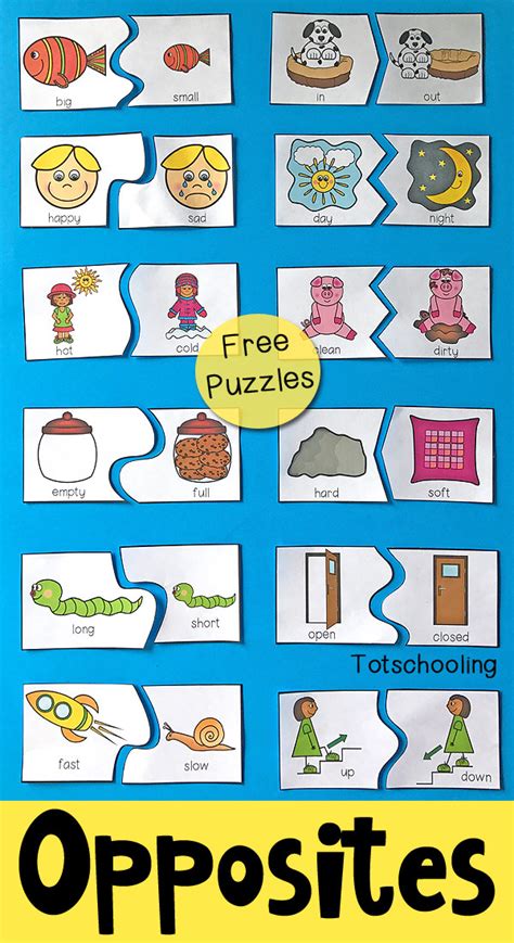 Opposites Puzzles for Preschool | Totschooling - Toddler, Preschool ...