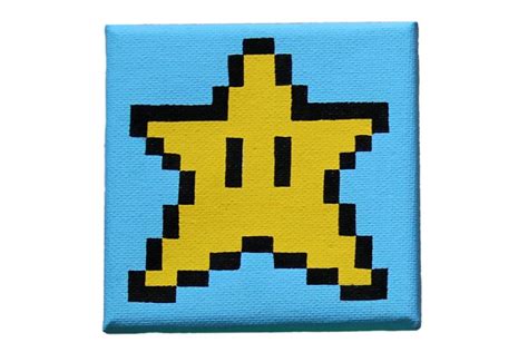 8 bit Super Mario star painting on canvas 3.9 x 3.9 by furryframes