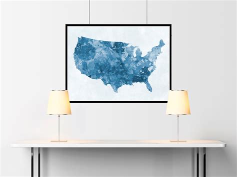 United States Map in Watercolor Blue Painting Abstract - Etsy