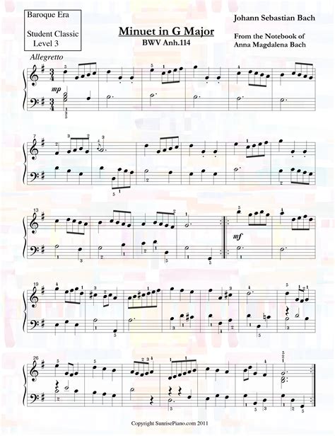 Bach - Minuet in G Major 114 - Piano Sheet Music