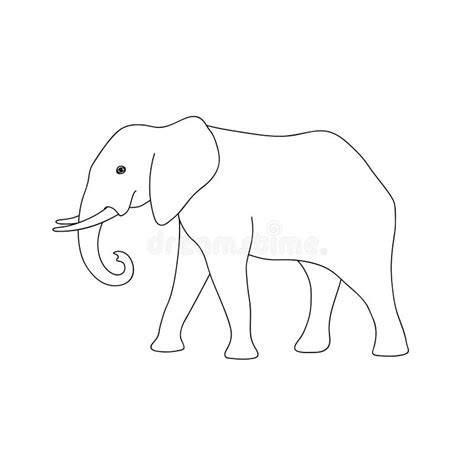 Isolated Black Outline Monochrome Elephant on White Background. Curve ...