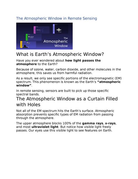 Atmospheric Window in Remote Sensing - As a result, we only see ...