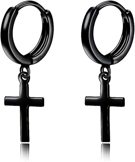 Amazon.com: Sterling Silver Black Cross Hoop Earrings for Men Boy Women ...