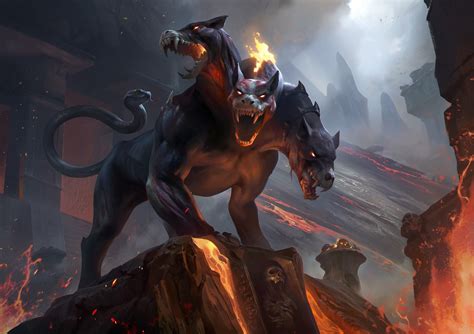 Download Creature Lava Fantasy Cerberus HD Wallpaper by JACK WANG