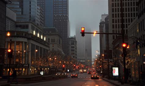 street cars fog rain city