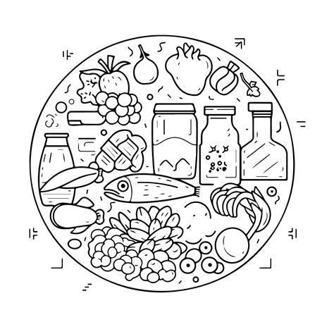 Premium Vector | Food coloring page line drawing day