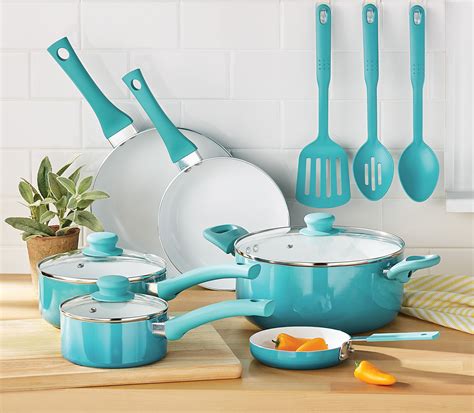 Mainstays Ceramic Nonstick 12 Piece Cookware Set, Teal Ombre - Walmart ...