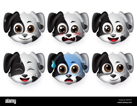 Emoji dogs vector set. Emoticons and emojis of puppy dog face in ...