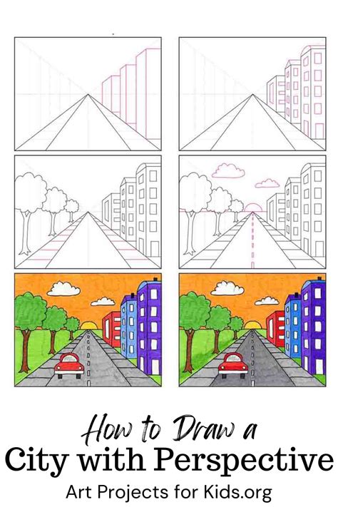 One point perspective drawing art lesson with a template video tutorial ...