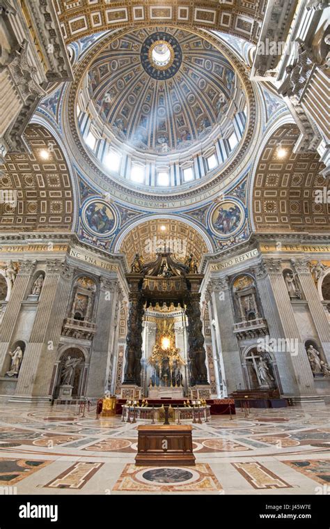 An wide angle interior view inside St Peter's Basilica of the main ...