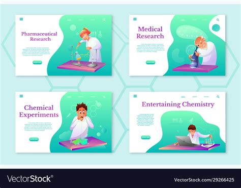 Chemistry theme landing pages set scientific lab Vector Image