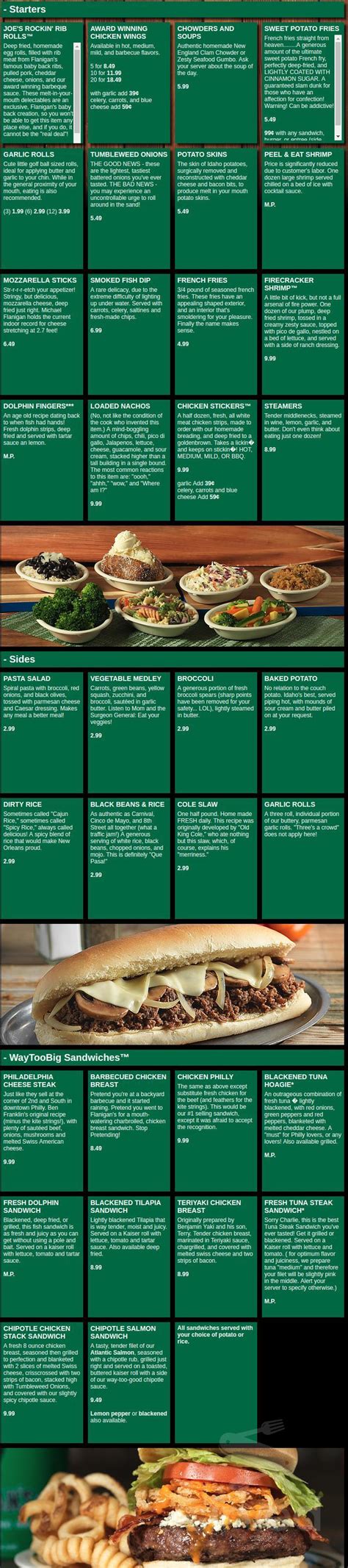 Flanigan's Seafood Bar and Grill menu in West Palm Beach, Florida