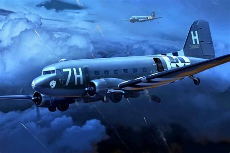 HD wallpaper: USA, Douglas, WWII, C-47, Skytrain, D-Day 6th June 1944 ...